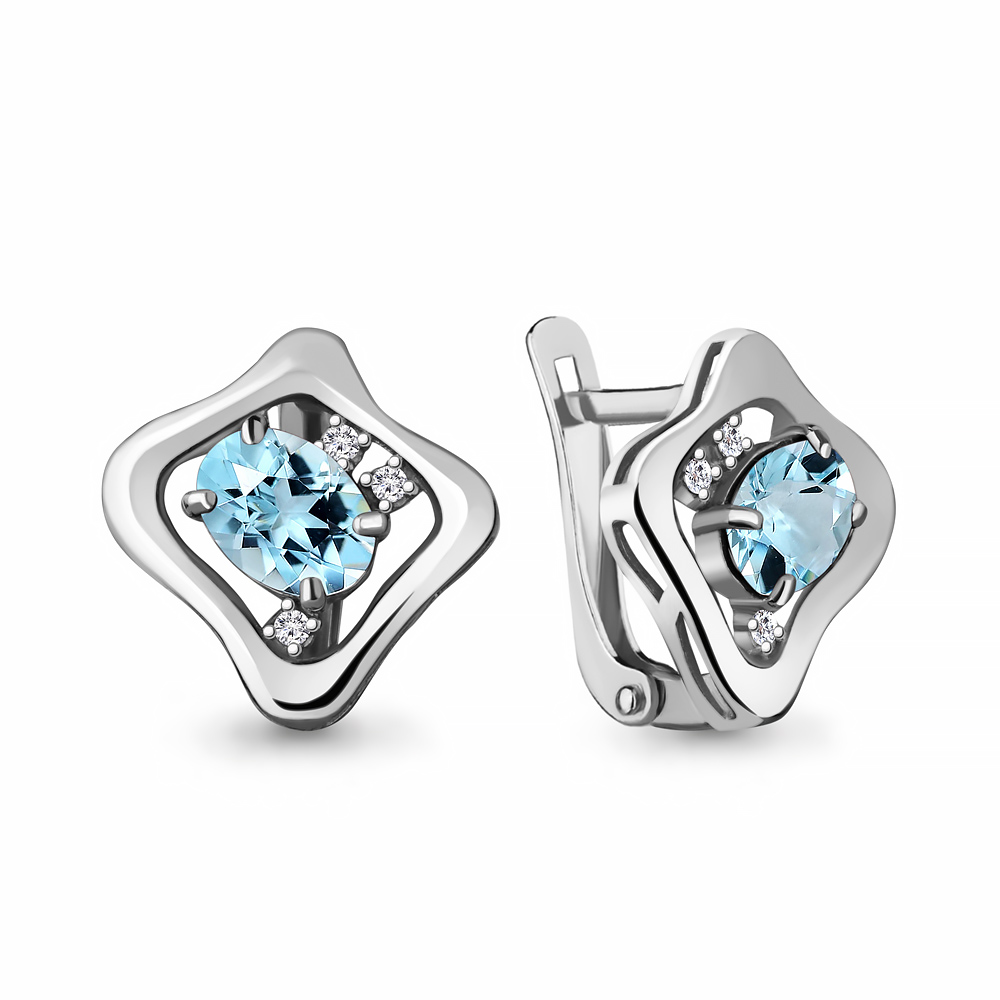4742102А Серьги из Серебра с топазами скай блю, фианитами