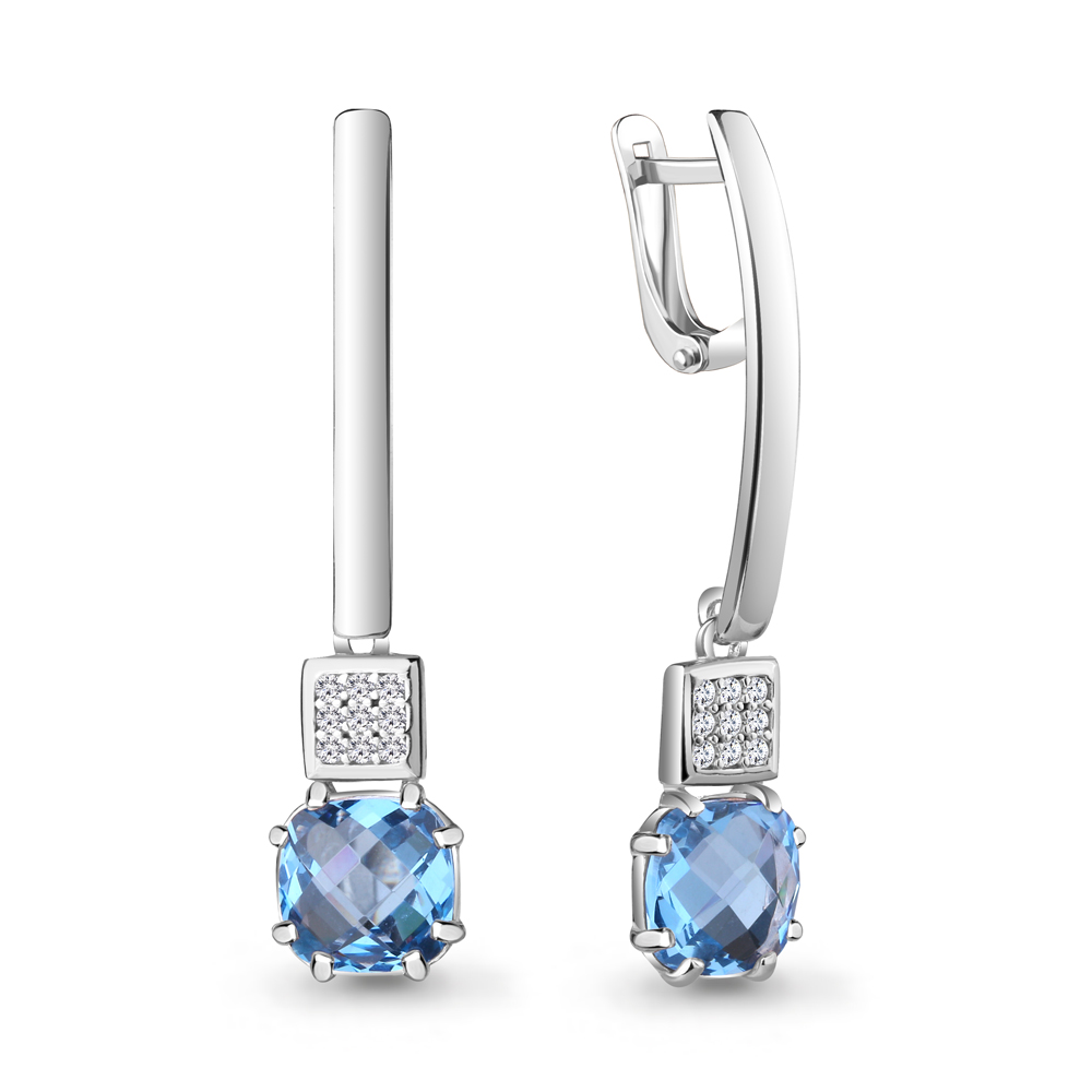 4742692А Серьги из Серебра с нанотопазами свисс, фианитами