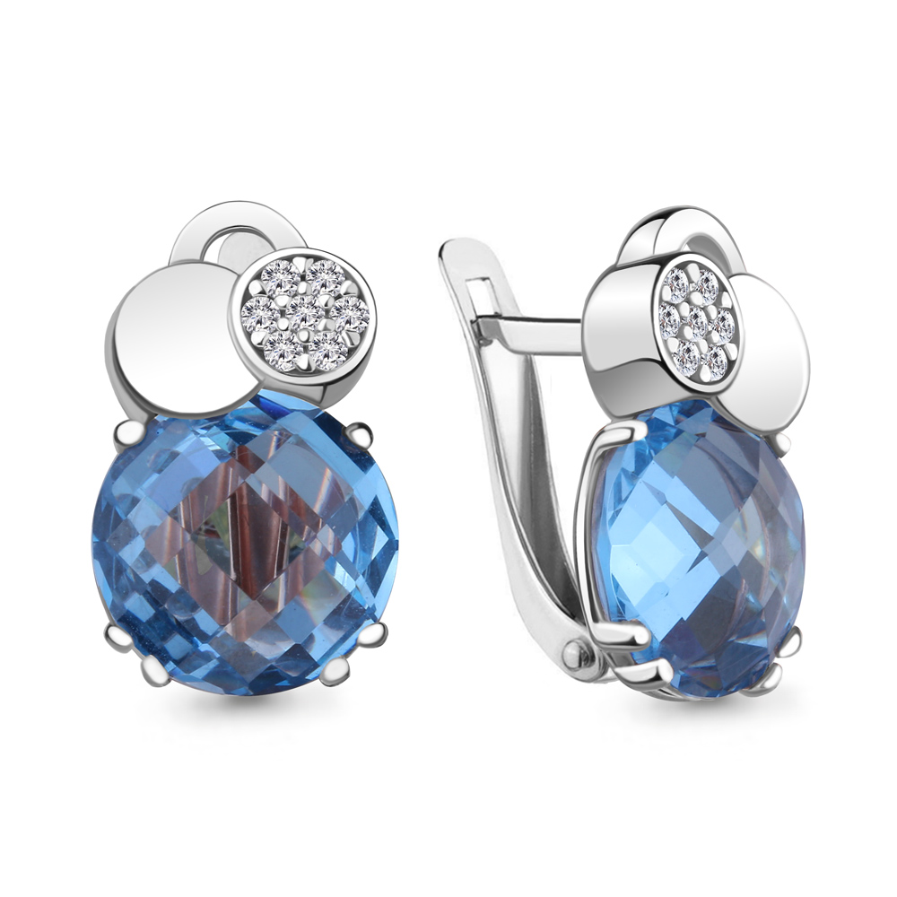 4742992А Серьги из Серебра с нанотопазами свисс, фианитами