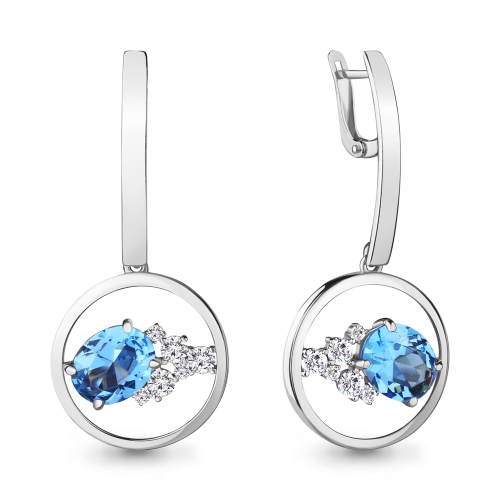 4744292А Серьги из Серебра с нанотопазами свисс, фианитами