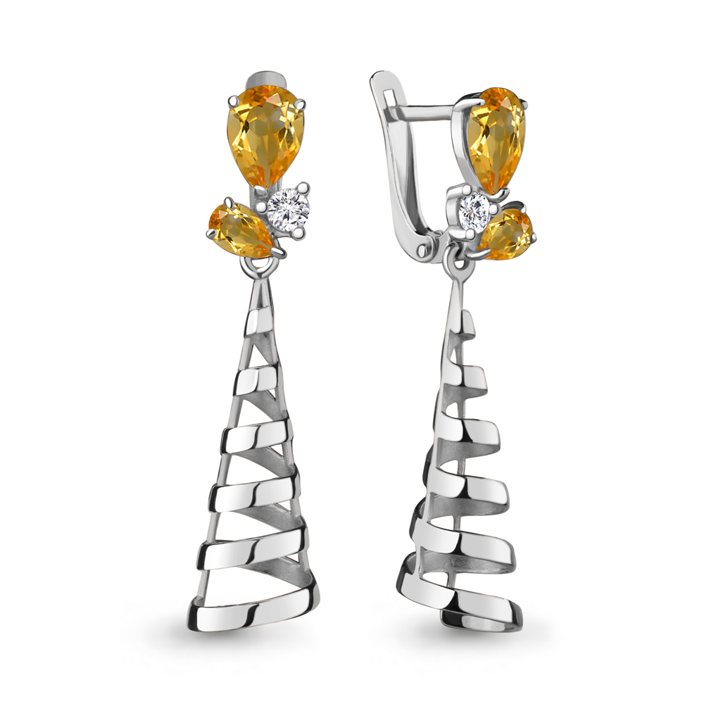 4746606А Серьги из Серебра с фианитами, цитринами