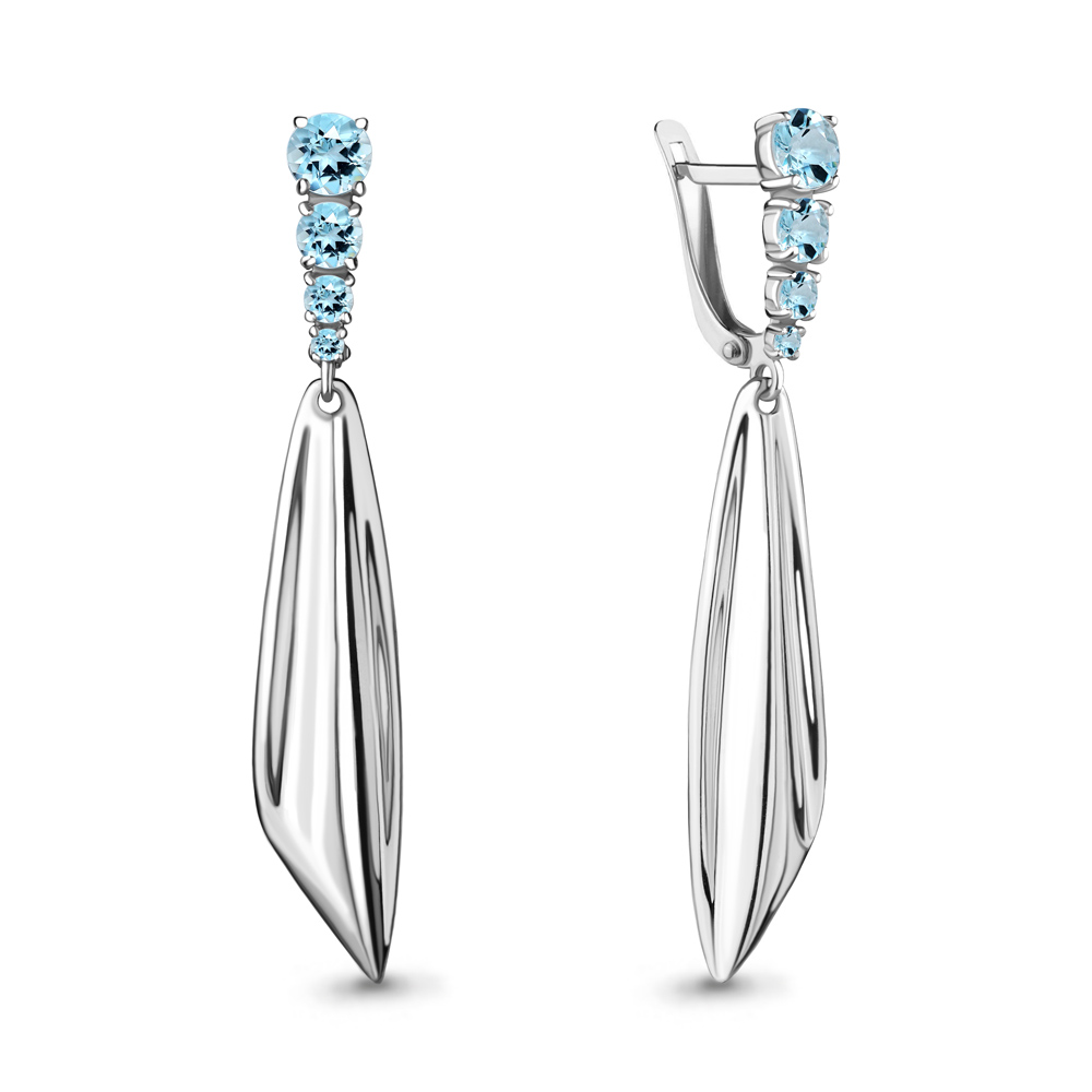 4747202 Серьги из Серебра с топазами скай блю