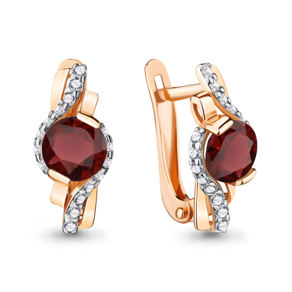 4747703А Серьги из Золота с гранатами, фианитами