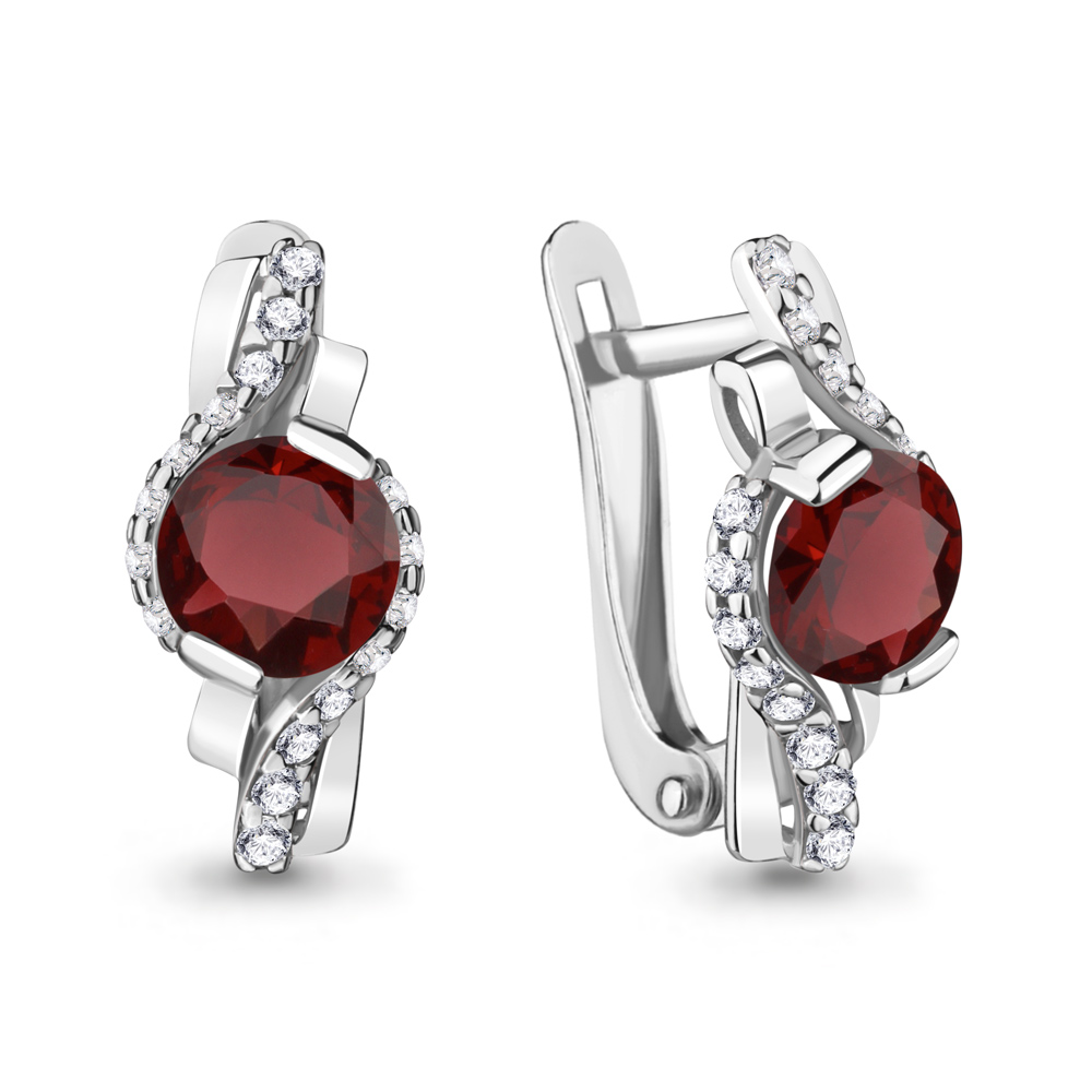4747703А Серьги из Серебра с гранатами, фианитами