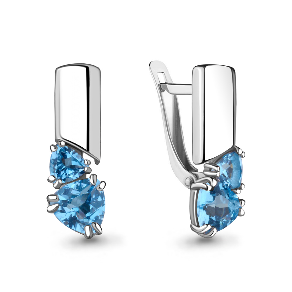 4748705 Серьги из Серебра с топазами свисс блю