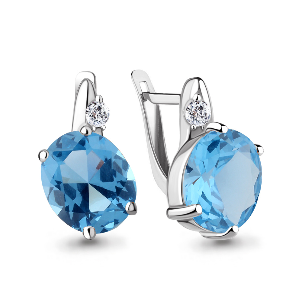 4749492А Серьги из Серебра с нанотопазами свисс, фианитами