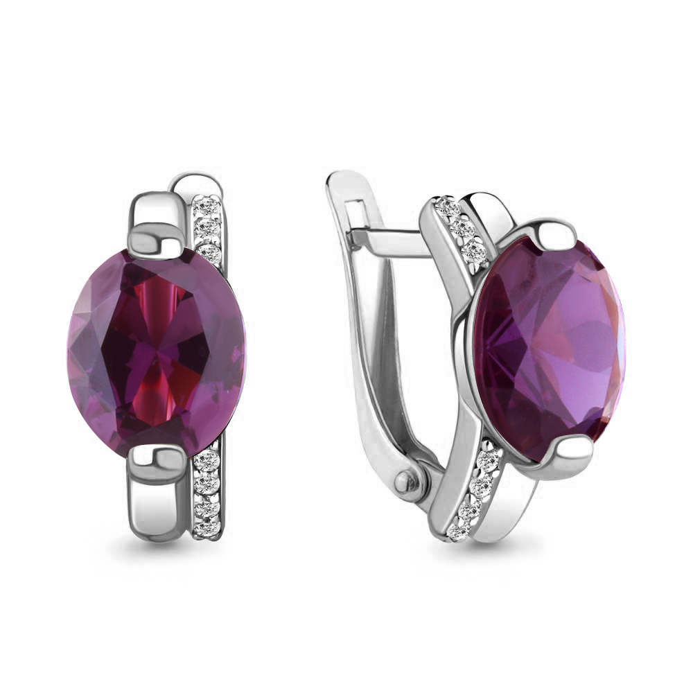 4749684А Серьги из Серебра с наноаметистами иск., фианитами