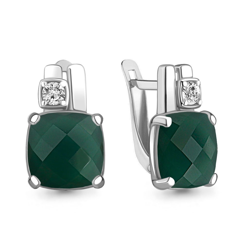 4749809А Серьги из Серебра с агатами, фианитами