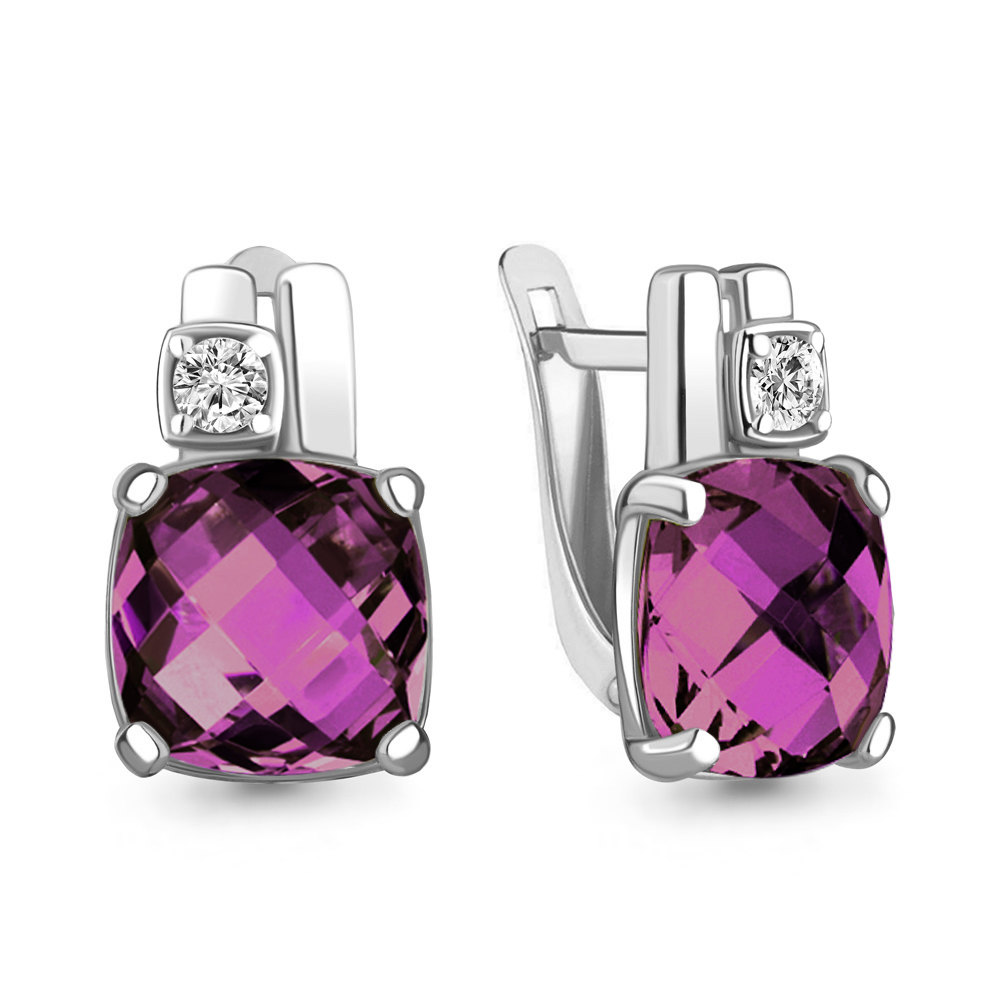 4749884А Серьги из Серебра с наноаметистами иск., фианитами
