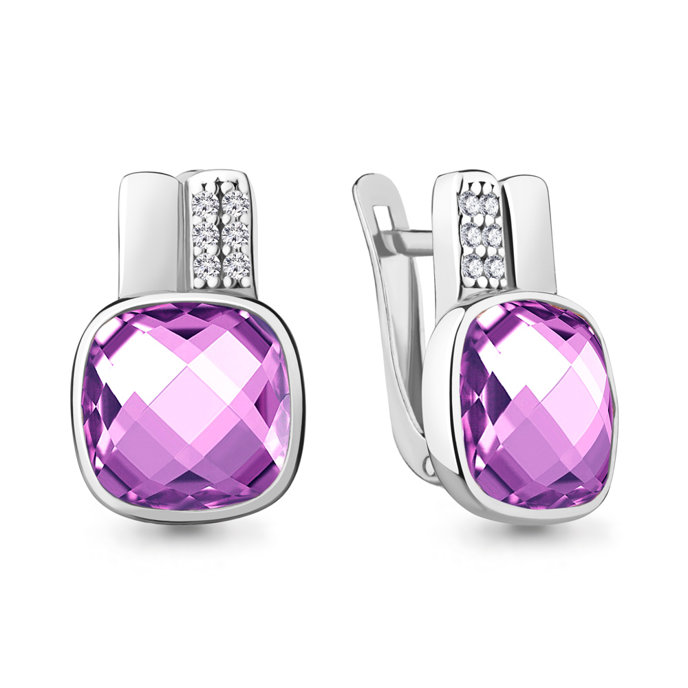 4750184А Серьги из Серебра с наноаметистами иск., фианитами