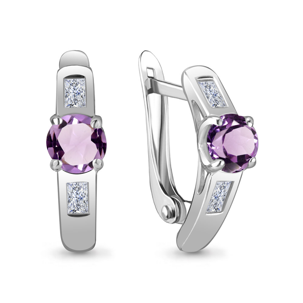 4751004 Серьги из Серебра с аметистами, фианитами