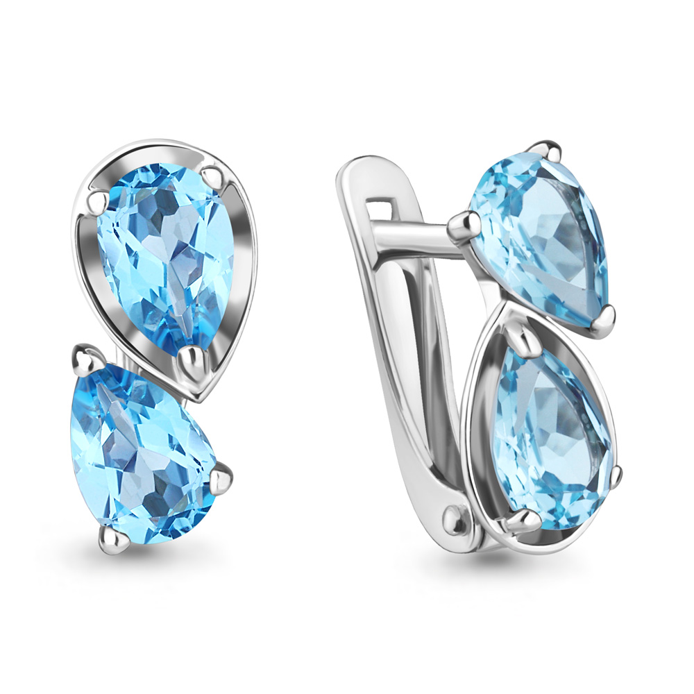 4751305 Серьги из Серебра с топазами свисс блю