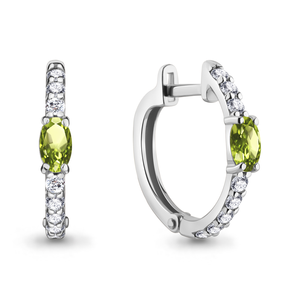 4752107А Серьги из Серебра с фианитами, хризолитами