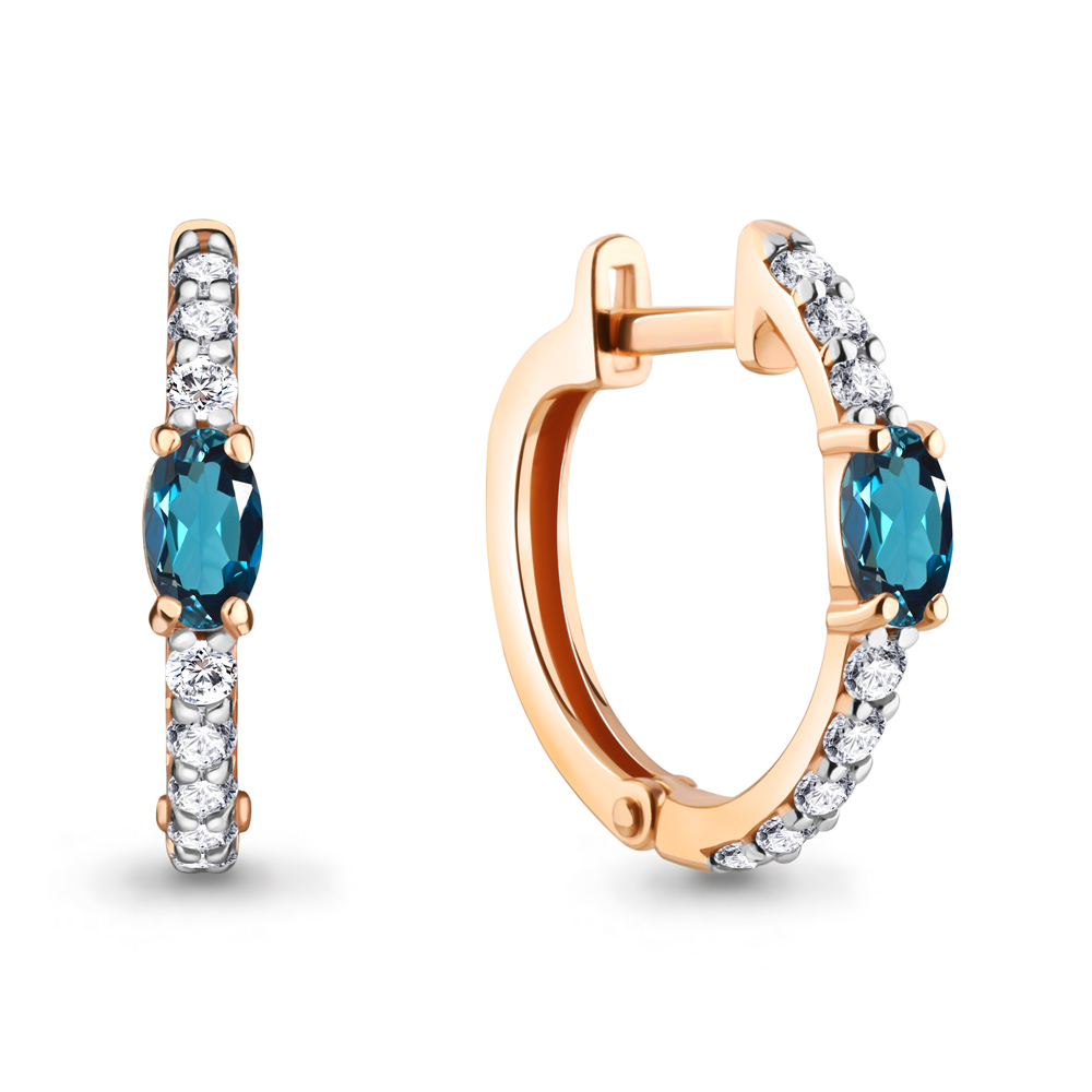 4752108А Серьги из Золота с топазами лондон блю, фианитами