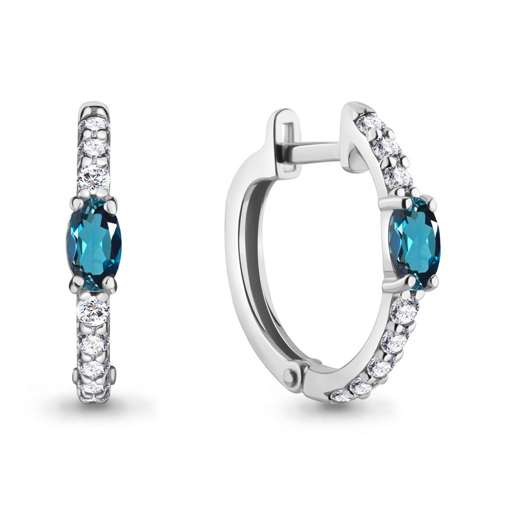 4752108А Серьги из Серебра с топазами лондон блю, фианитами