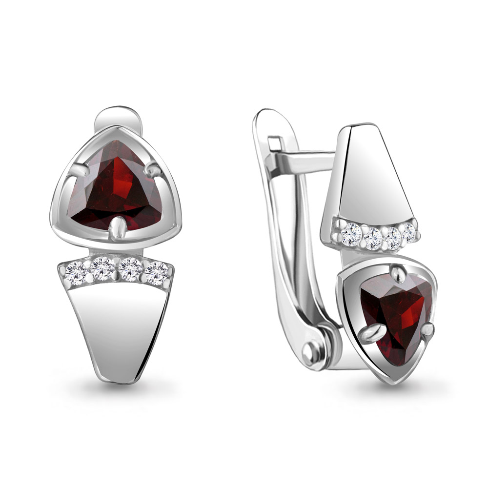4752403А Серьги из Серебра с гранатами, фианитами