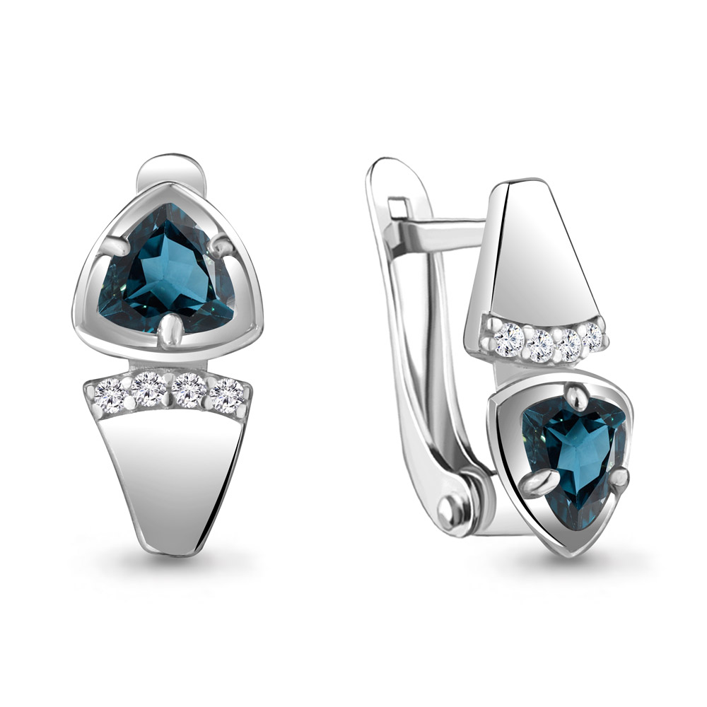 4752408А Серьги из Серебра с топазами лондон блю, фианитами