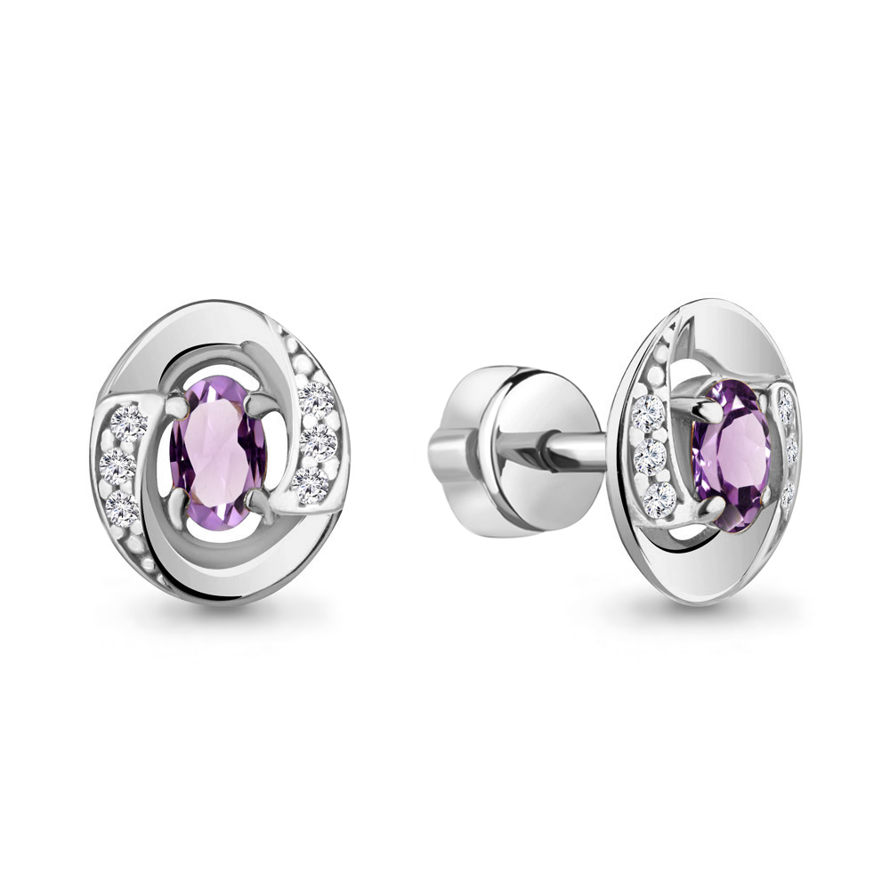 4752804А Серьги из Серебра с аметистами, фианитами