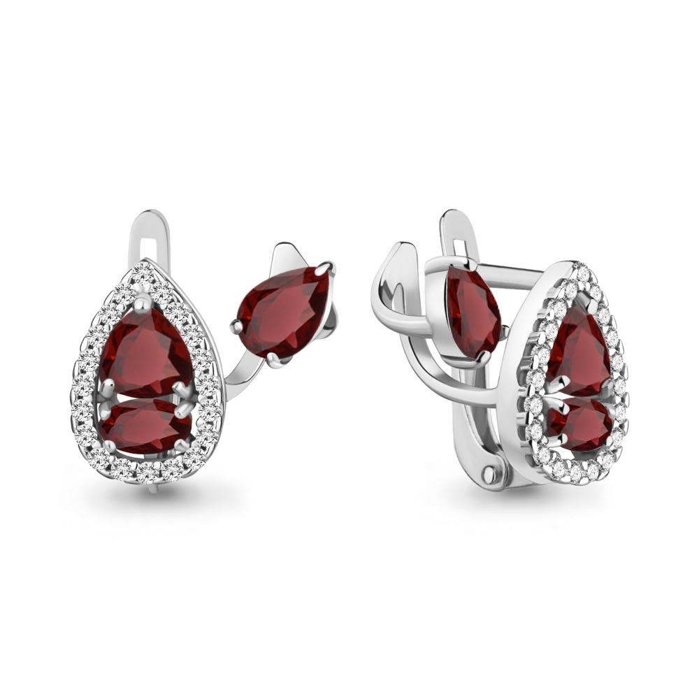 4755103А Серьги из Серебра с гранатами, фианитами