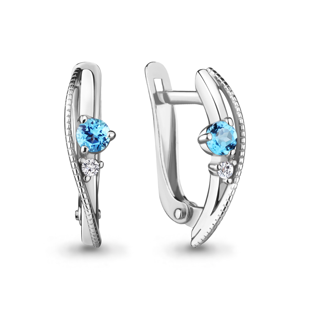 4755605 Серьги из Серебра с топазами свисс блю, фианитами