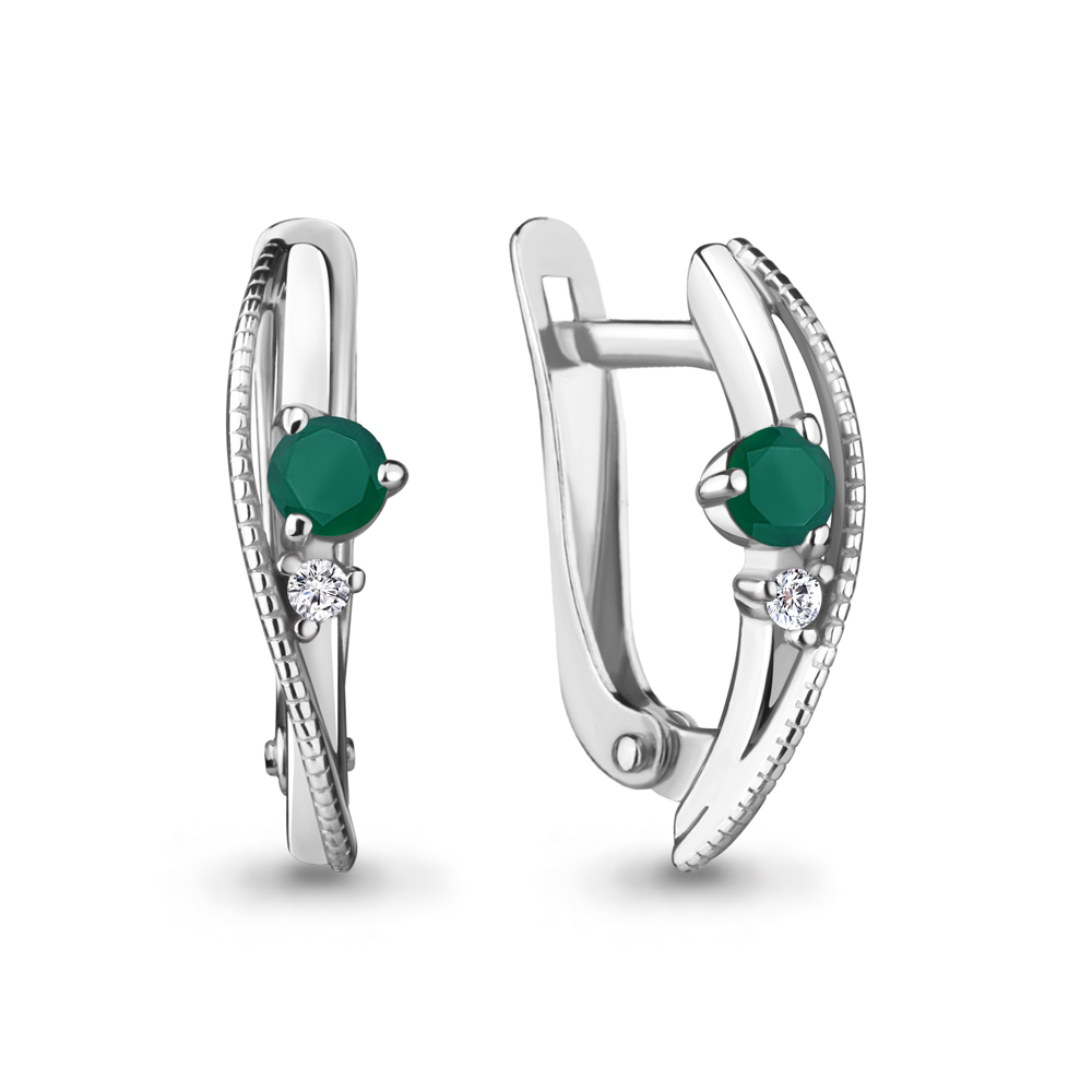 4755609А Серьги из Серебра с агатами, фианитами