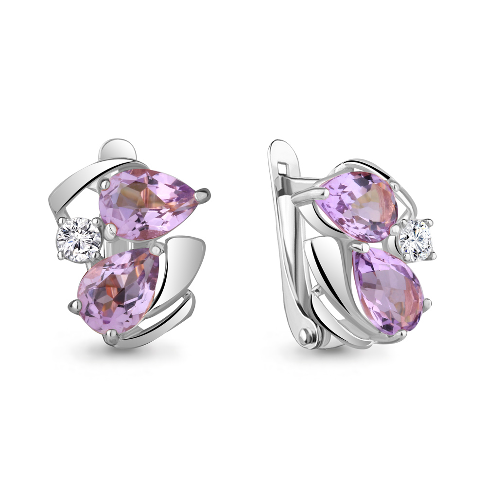 4755704А Серьги из Серебра с аметистами, фианитами