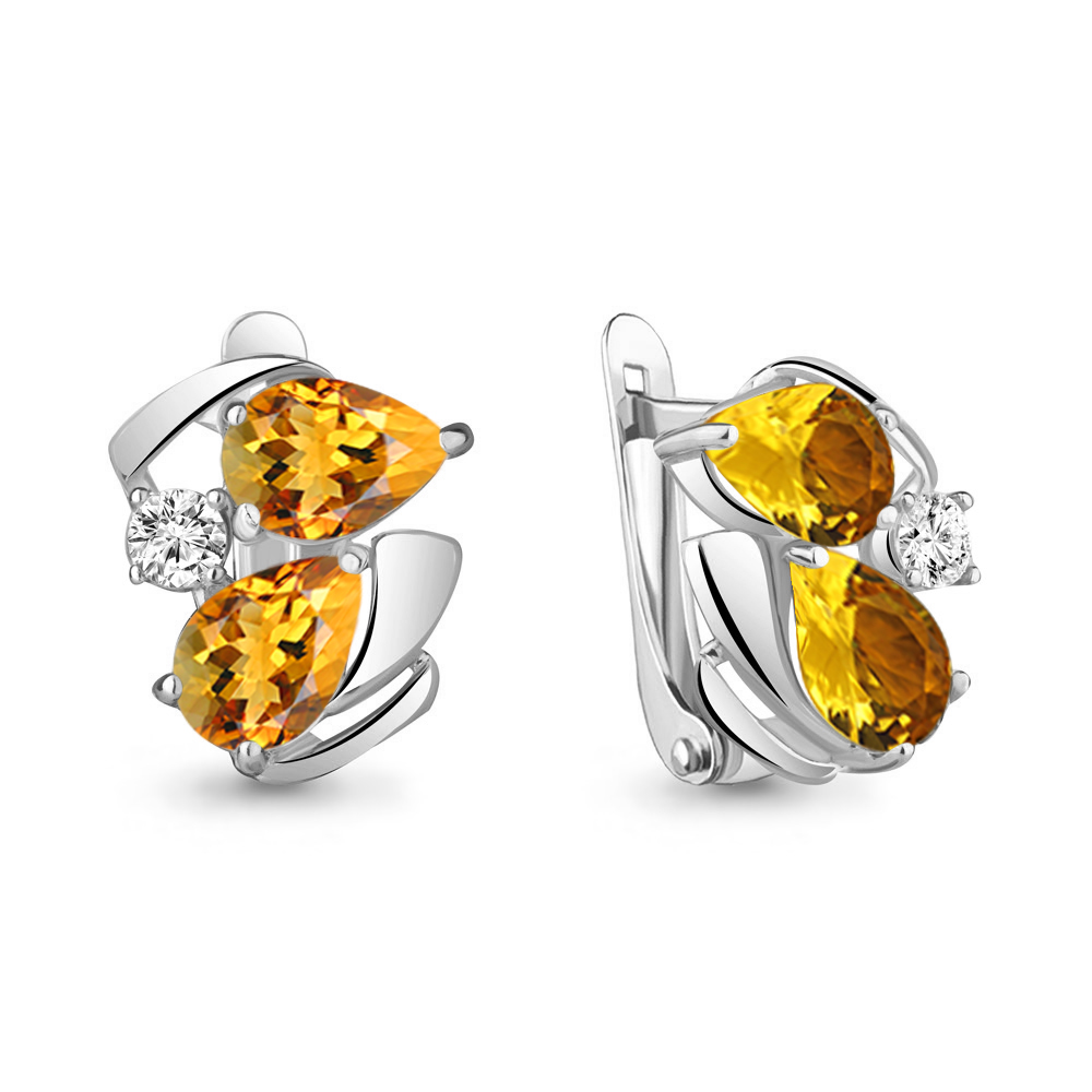 4755706А Серьги из Серебра с фианитами, цитринами