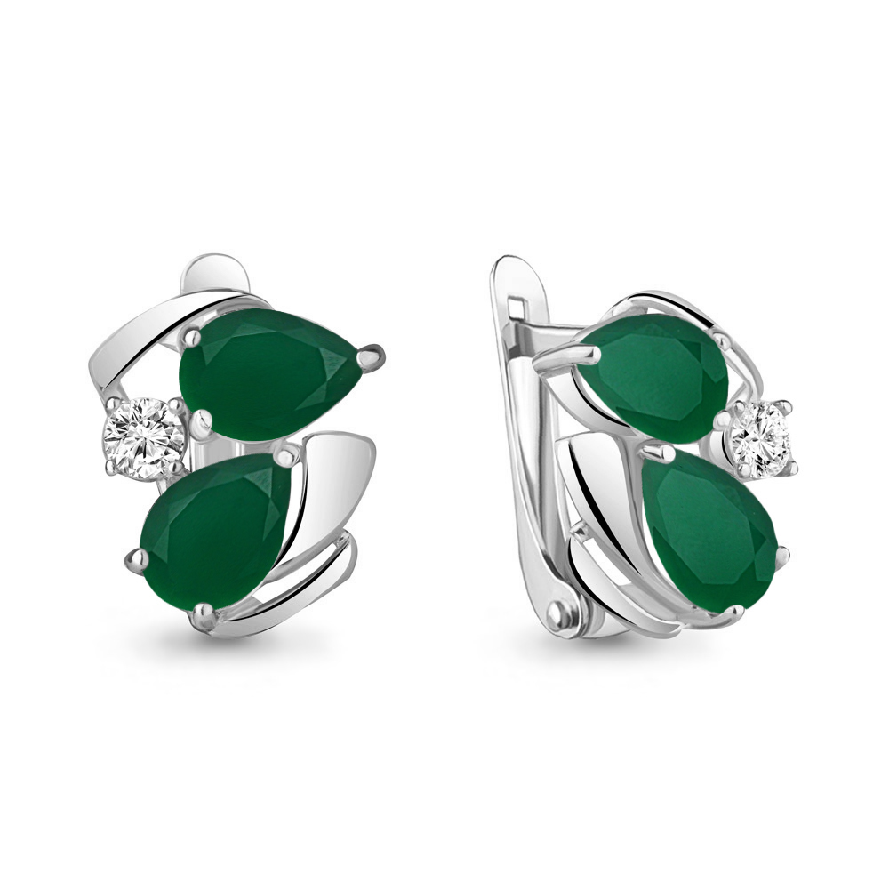 4755709А Серьги из Серебра с агатами, фианитами