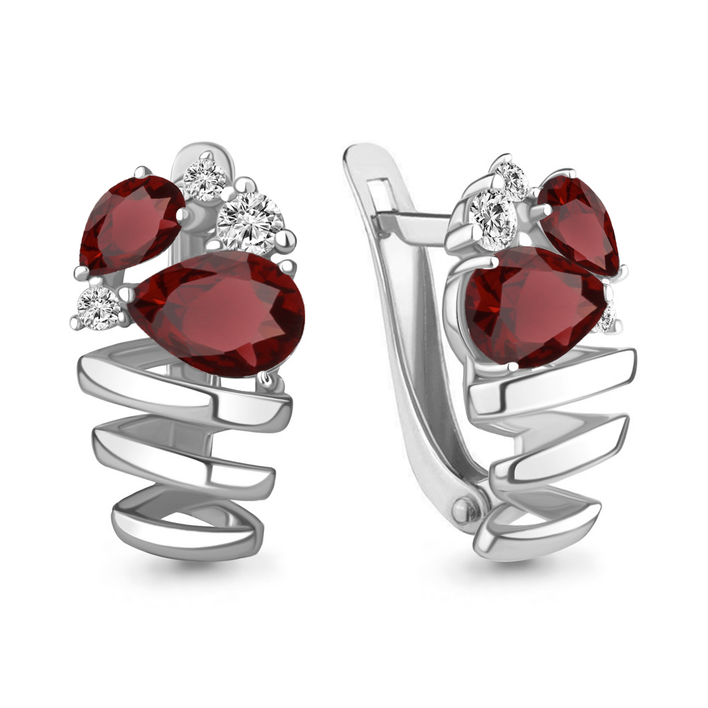 4756003А Серьги из Серебра с гранатами, фианитами