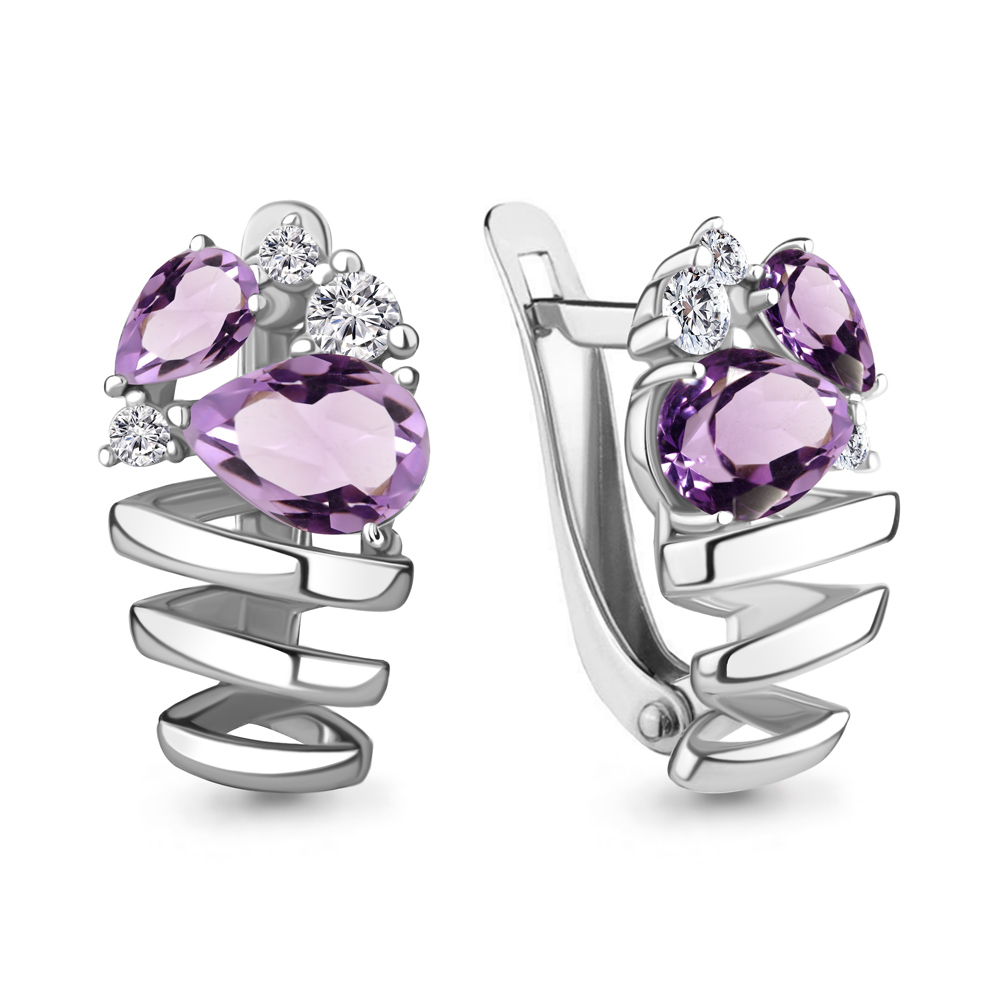 4756004А Серьги из Серебра с аметистами, фианитами