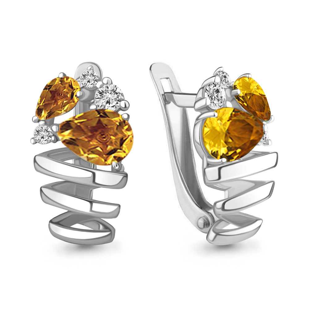 4756006А Серьги из Серебра с фианитами, цитринами
