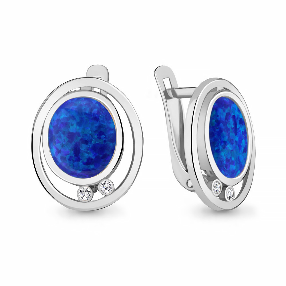 4756195А Серьги из Серебра с опалами иск., фианитами