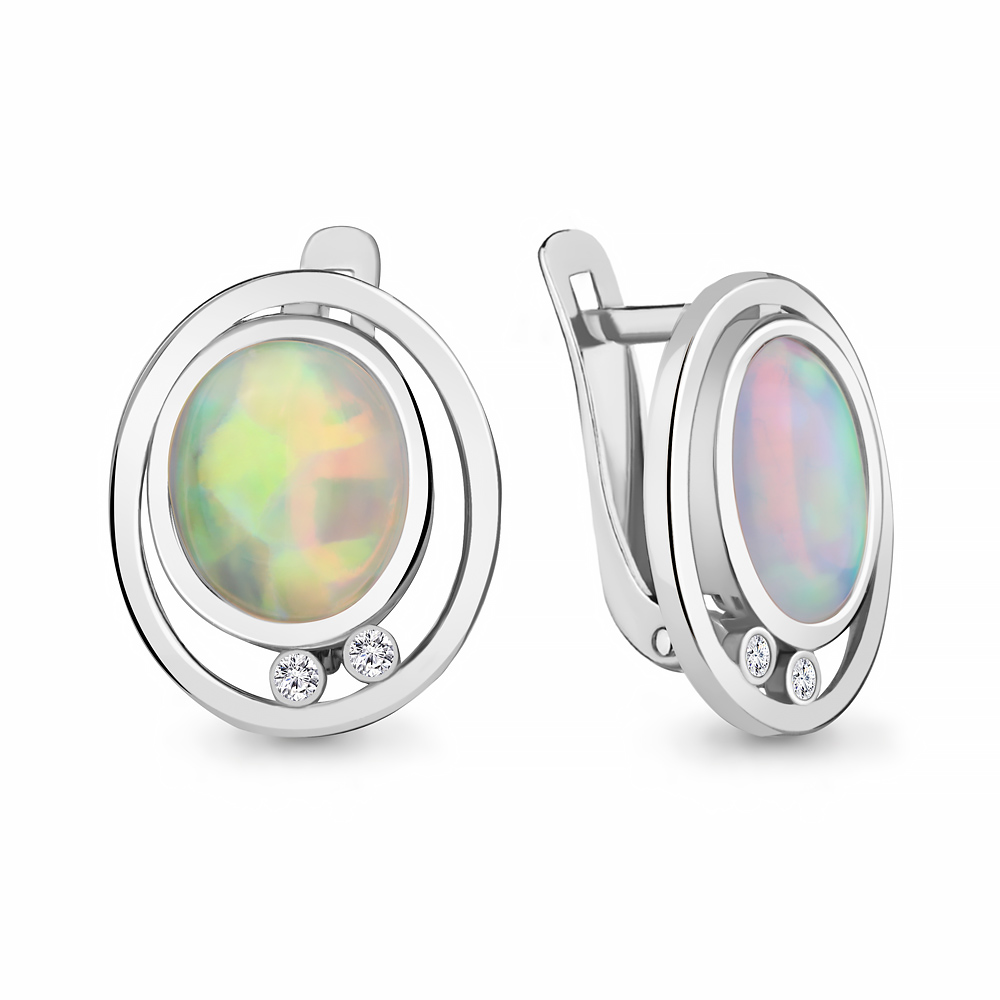 4756198А Серьги из Серебра с опалами иск., фианитами