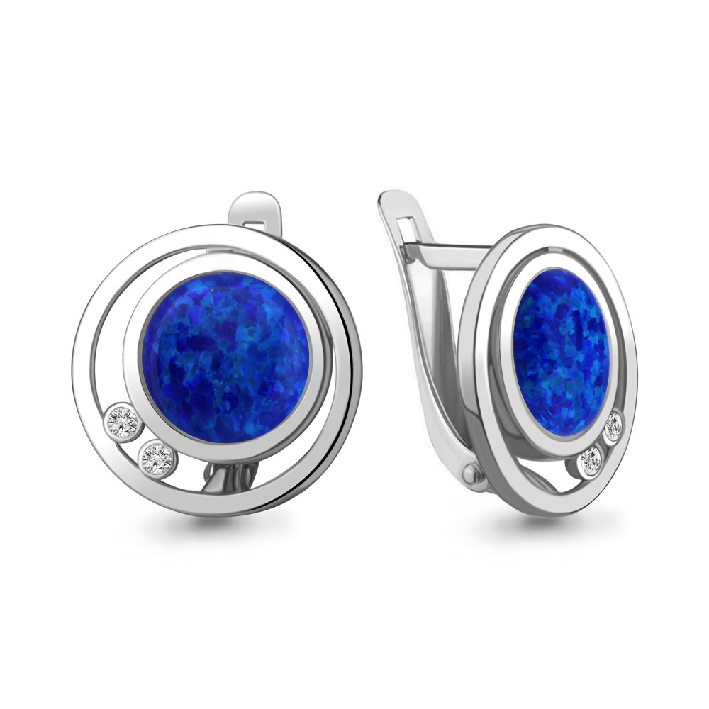 4756295А Серьги из Серебра с опалами иск., фианитами