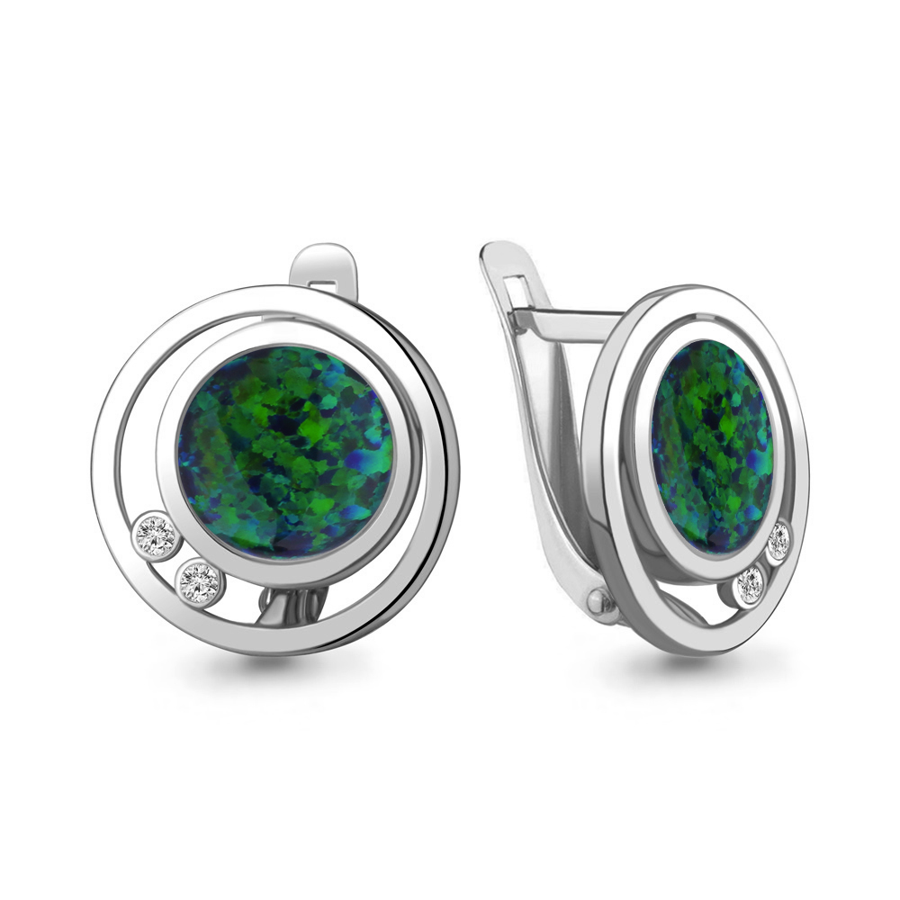 4756296А Серьги из Серебра с опалами иск., фианитами