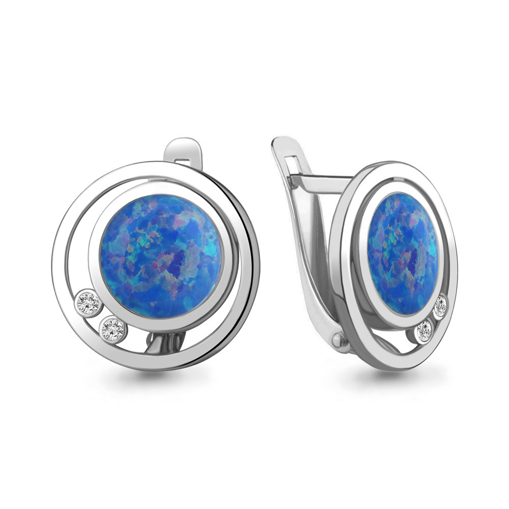 4756297А Серьги из Серебра с опалами иск., фианитами