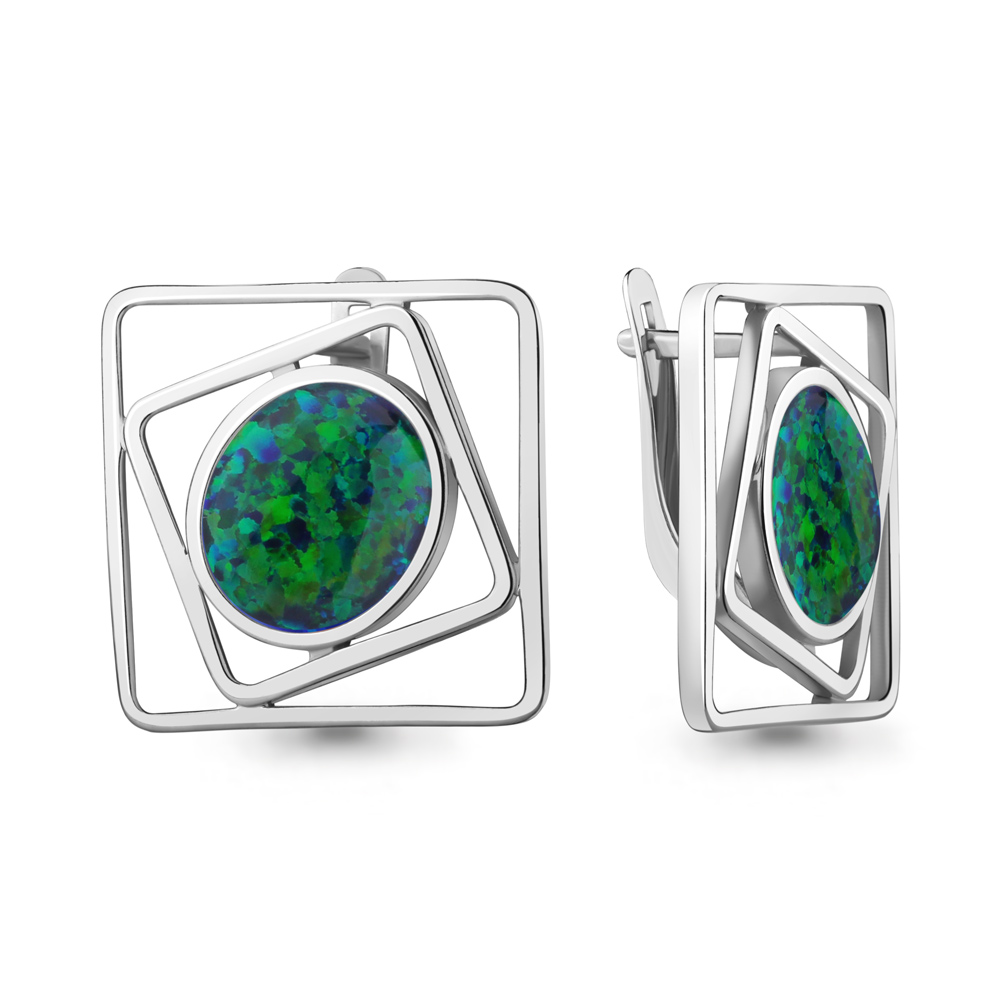 4756396 Серьги из Серебра с опалами иск.