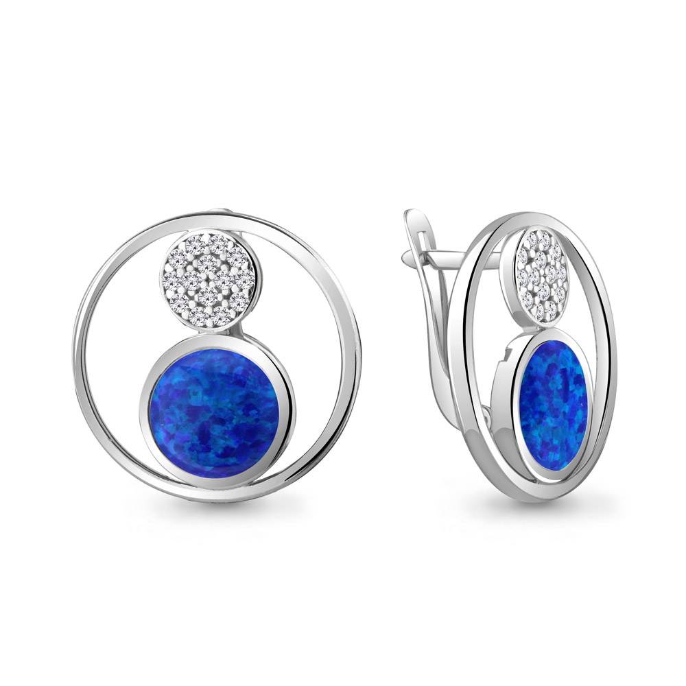 4756695А Серьги из Серебра с опалами иск., фианитами