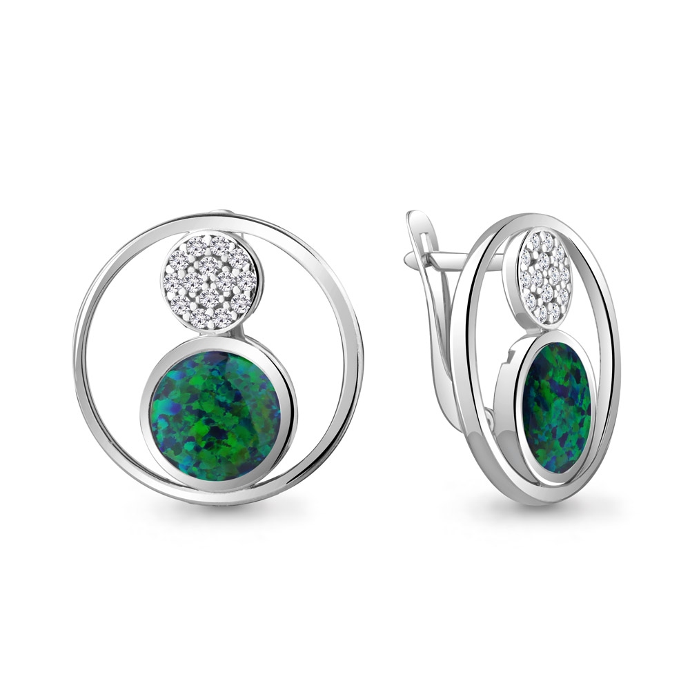 4756696А Серьги из Серебра с опалами иск., фианитами