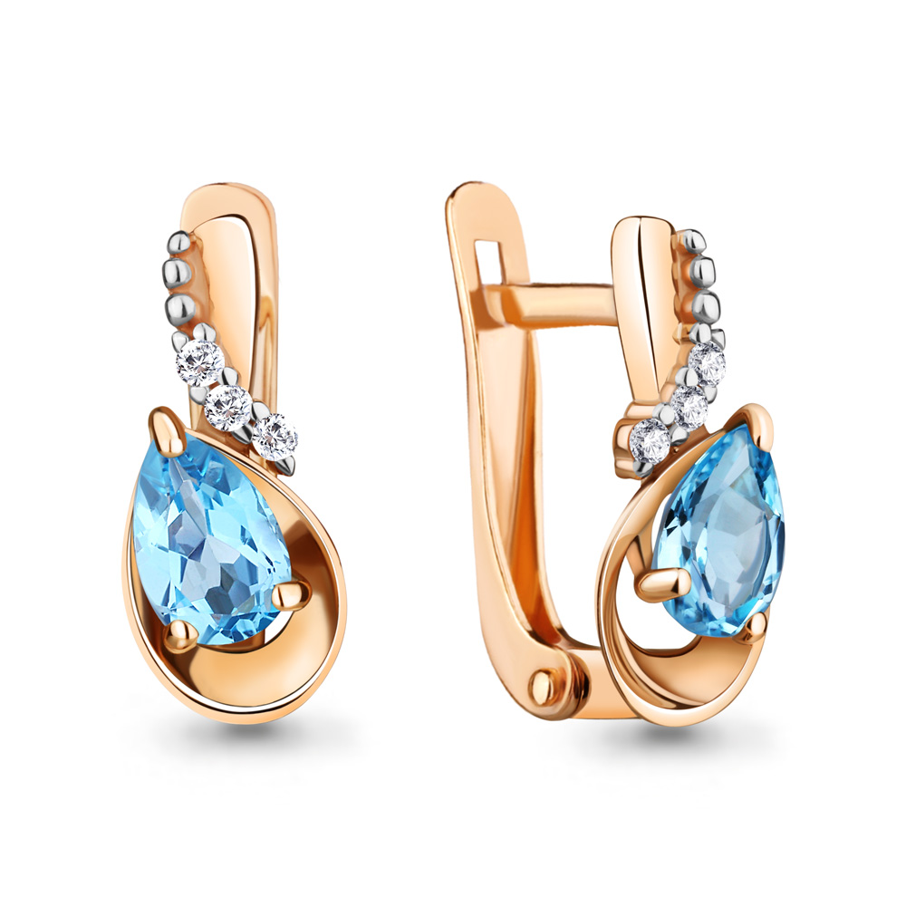 4757005А Серьги из Золота с топазами свисс блю, фианитами