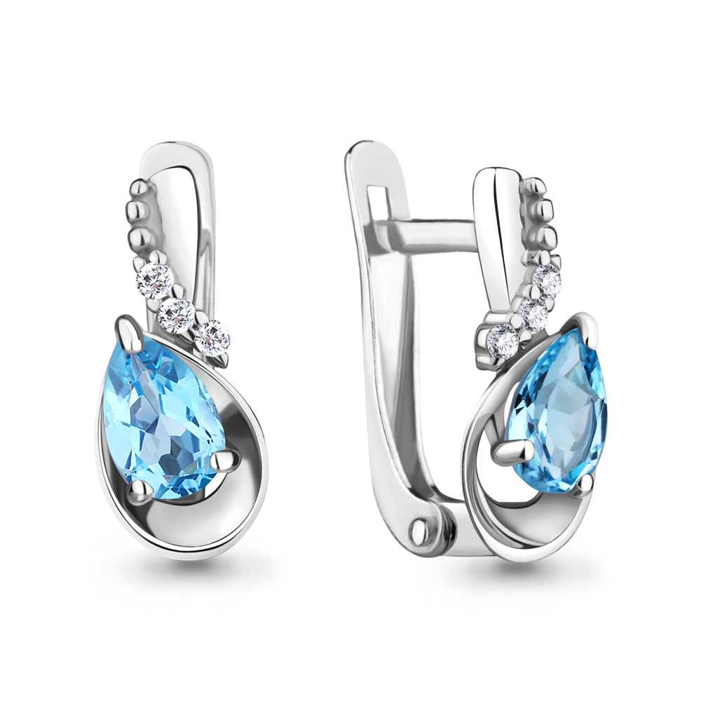 4757005А Серьги из Серебра с топазами свисс блю, фианитами