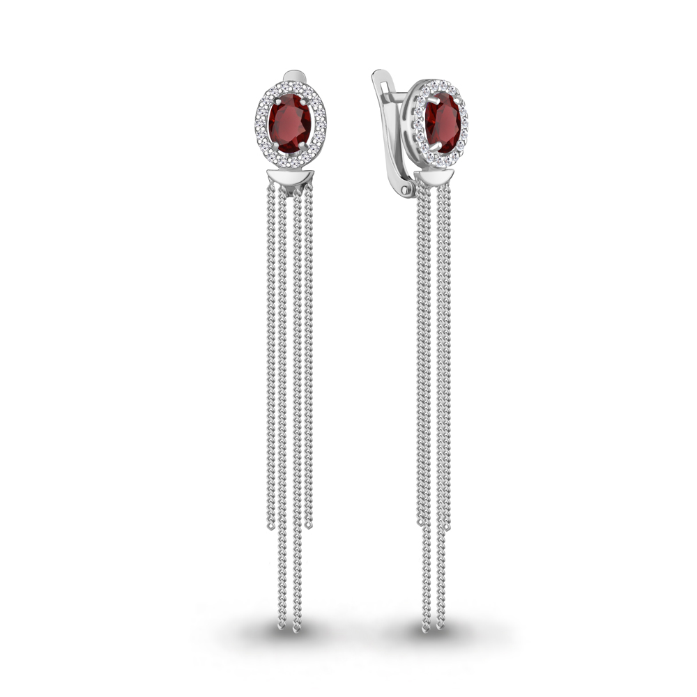 4757503А Серьги из Серебра с гранатами, фианитами