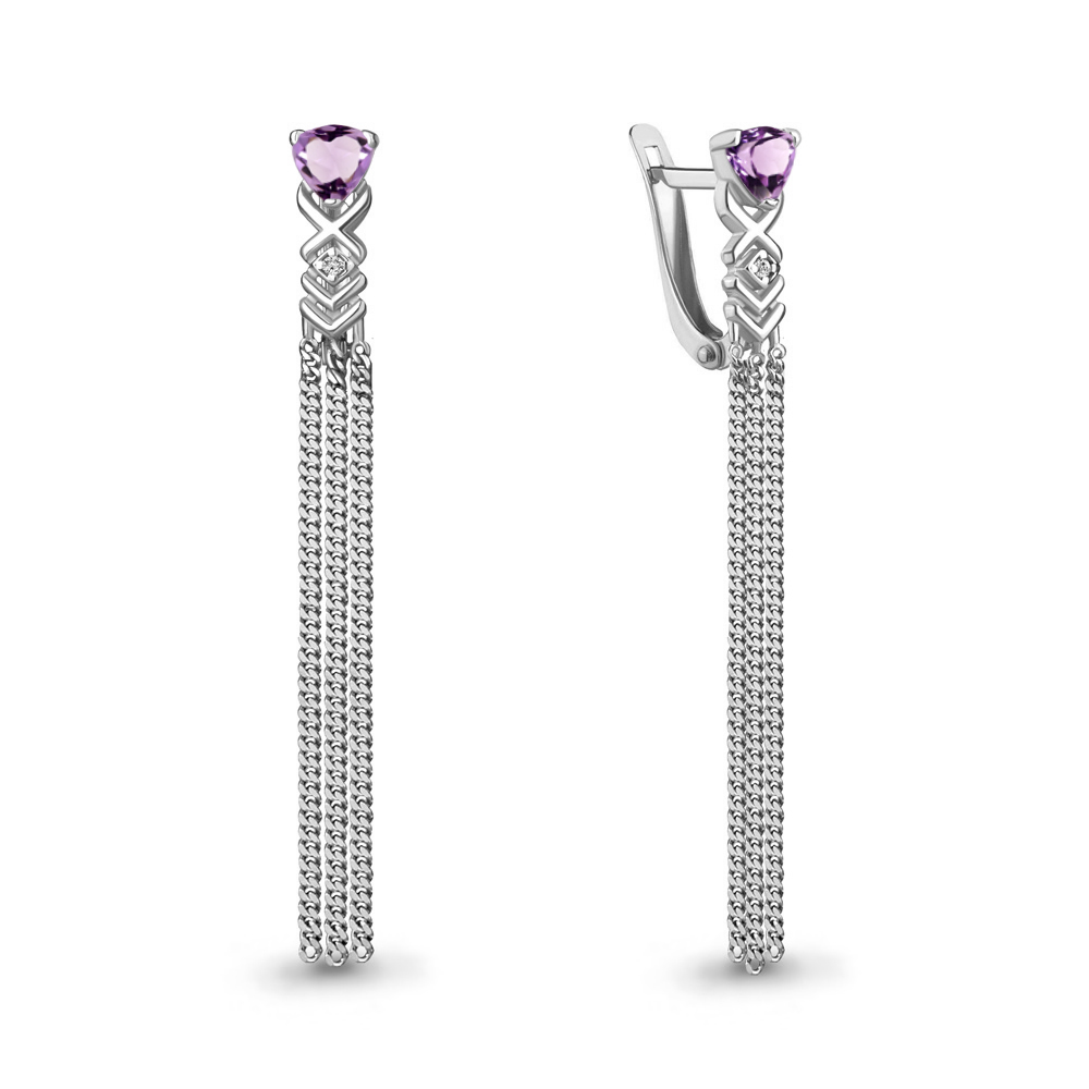 4757604А Серьги из Серебра с аметистами, фианитами