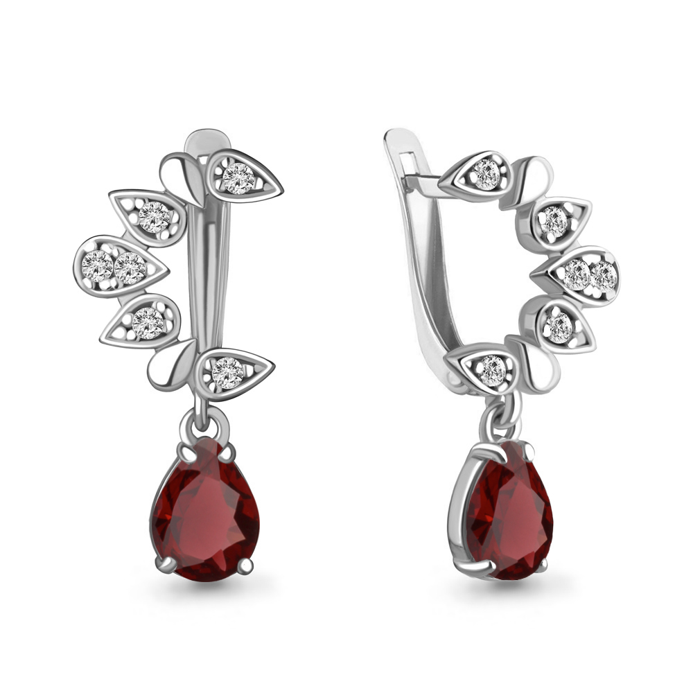 4758003А Серьги из Серебра с гранатами, фианитами