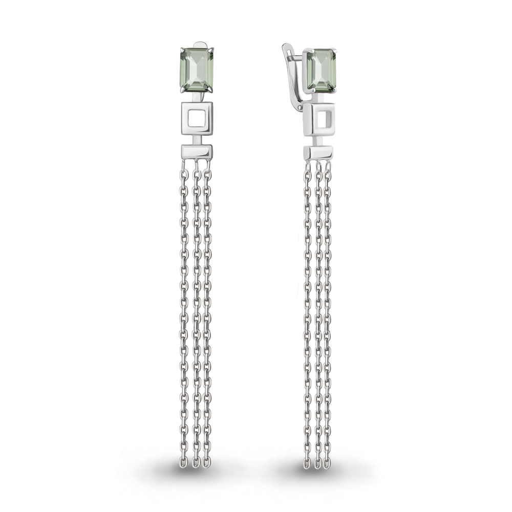 4758715 Серьги из Серебра с празиолитами (грин аметистами)