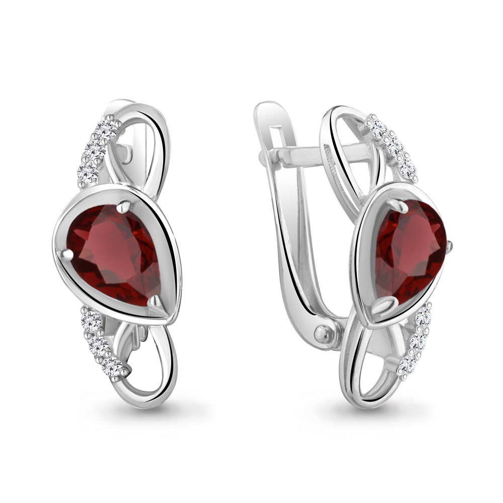 4758903А Серьги из Серебра с гранатами, фианитами