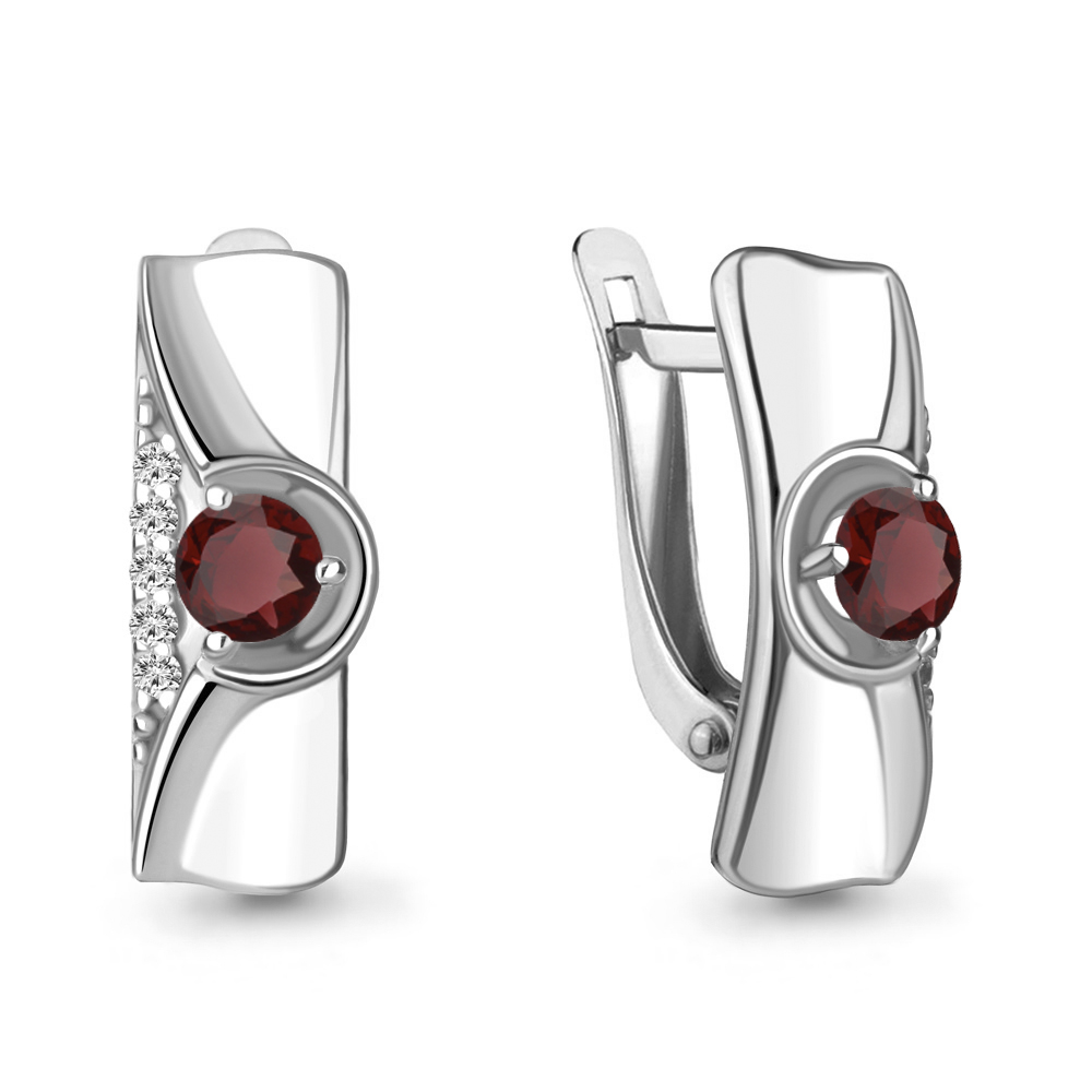 4759103А Серьги из Серебра с гранатами, фианитами