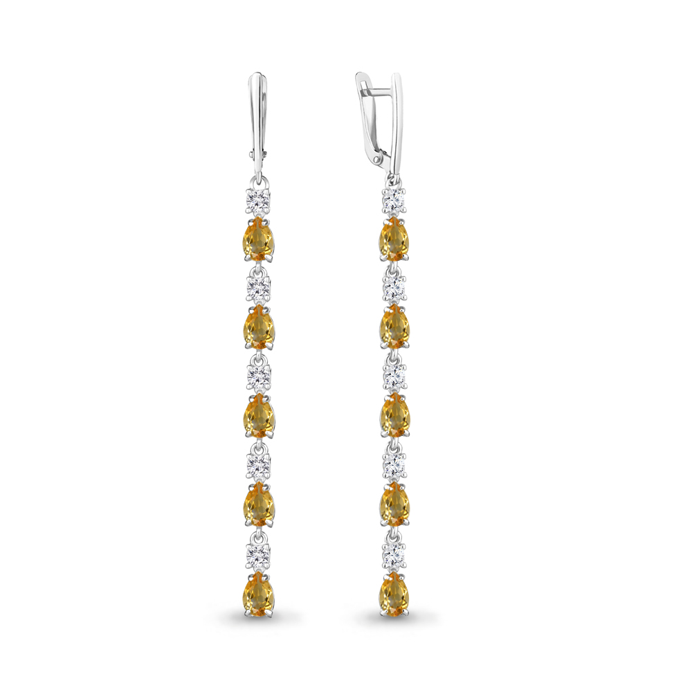 4760206А Серьги из Серебра с фианитами, цитринами