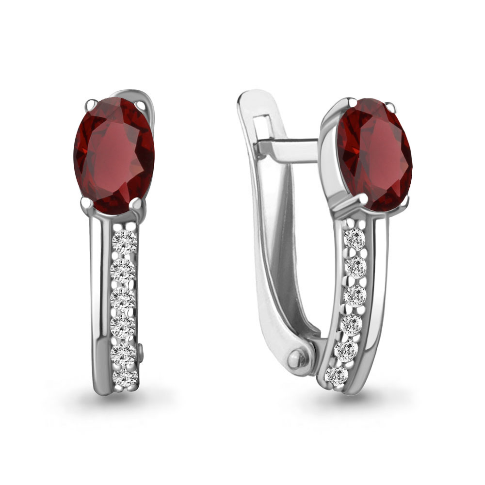 4760303А Серьги из Серебра с гранатами, фианитами