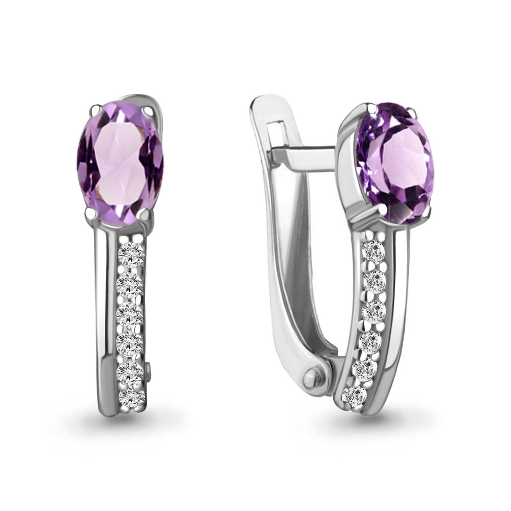 4760304А Серьги из Серебра с аметистами, фианитами